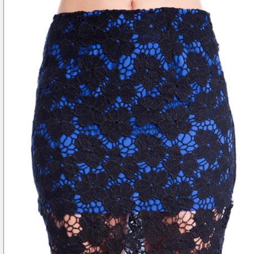 Umgee Neon Blue Mini Skirt Lace Embelished